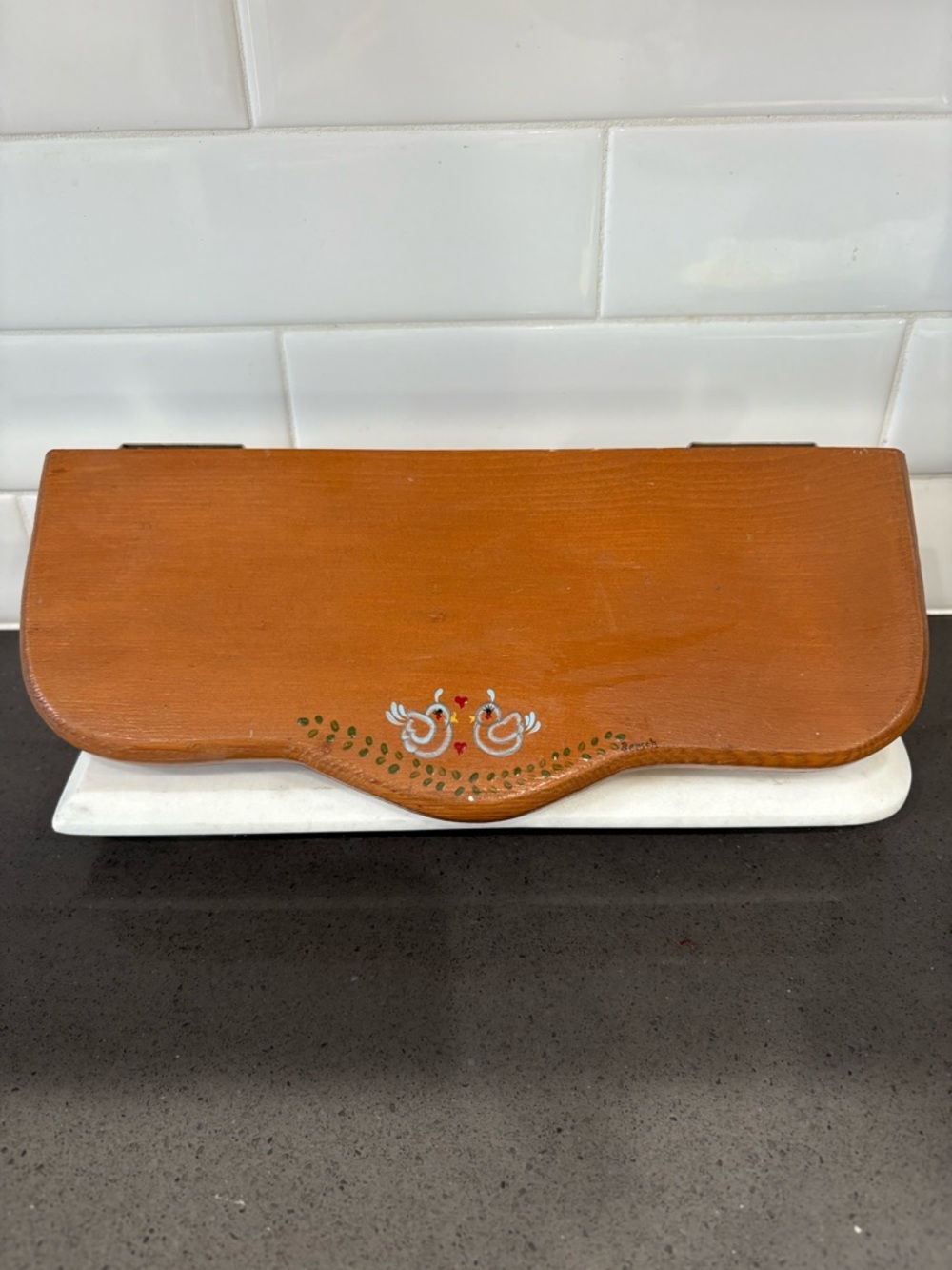 Vintage wood wall shelf Handpainted signed